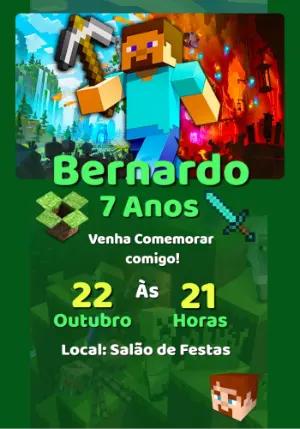Convite Minecraft Editável Online para Festa de Aniversário