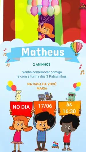 Convite Animado 3 Palavrinhas para Aniversário Infantil para Editar