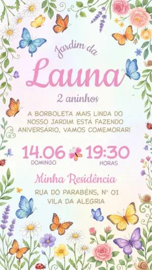 Convite de Aniversário Jardim das Borboletas Editável