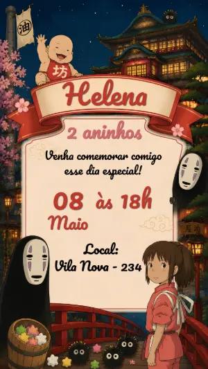 Convite de Aniversário A Viagem de Chihiro Editável