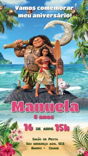 Convite de Aniversário Moana e Maui para Editar Online