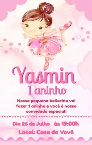 Convite de Aniversário Bailarina Rosa em Aquarela para Editar