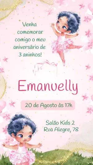 Convite de Aniversário Bailarina Aquarela para Editar Online