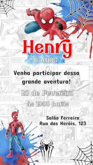 Convite de Aniversário Homem-Aranha Estilo Quadrinhos Editável