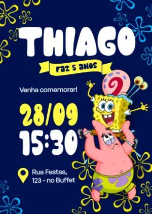 Convite de Aniversário Bob Esponja com Personagens para Editar