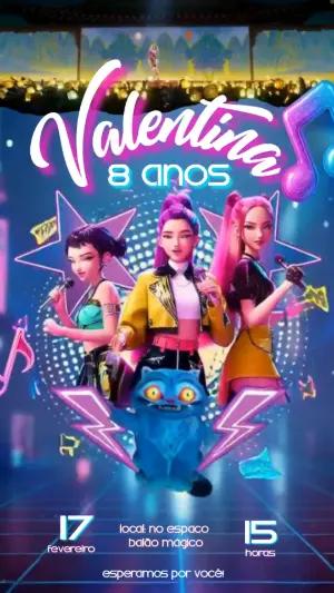 Convite Animado Aniversário K-pop com Cantoras para Editar