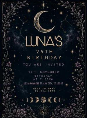 Celestial Moon Birthday Invitation | Editable Template