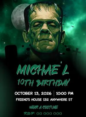 Spooky Frankenstein Birthday Party Invitation Digital Template