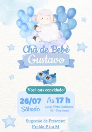 Convite Chá de Bebê Ovelinha Azul para Editar Online