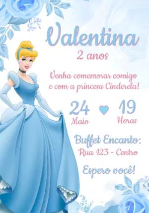 Convite de Aniversário Cinderela Azul e Rosa para Editar