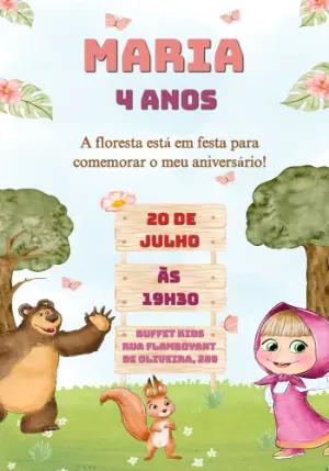 Convite de Aniversário Masha e o Urso para Editar Online