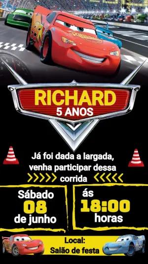Convite Digital Carros: Aniversário Relâmpago McQueen Editável