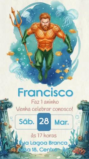 Convite de Aniversário Aquaman Aquarela para Editar Online
