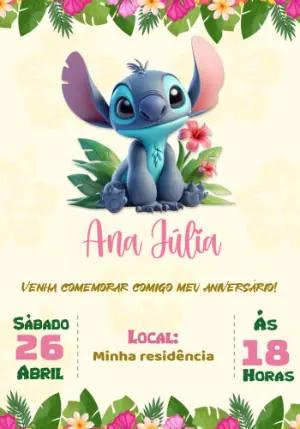 Convite de Aniversário Stitch Tropical para Editar Online