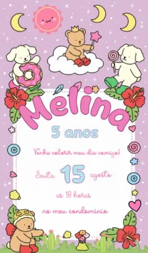 Convite de Aniversário Fofo com Bichinhos para Editar Online