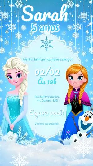 Convite de Aniversário Frozen com Personagens para Editar Online