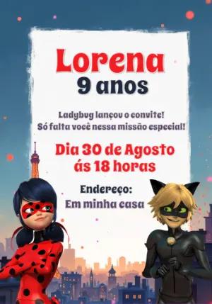 Convite de Aniversário Ladybug e Cat Noir para Editar Online