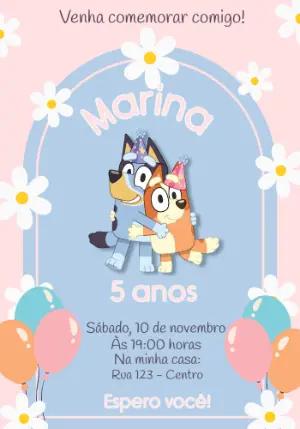 Convite Digital Aniversário Infantil Bluey e Bingo Editável