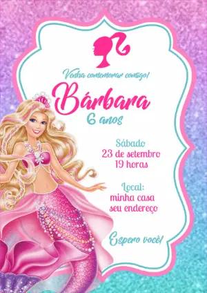 Convite Aniversário Barbie Sereia para Editar Online