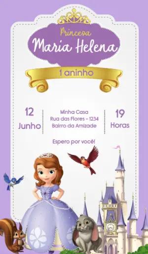Convite Aniversário Princesa Sofia para Editar Online
