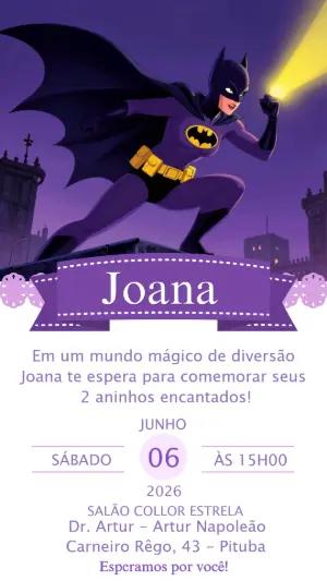 Convite de Aniversário Batgirl Roxo para Editar Online