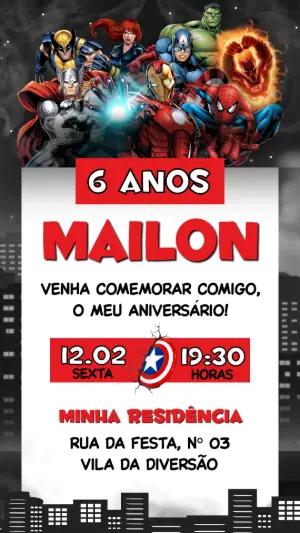 Convite de Aniversário Vingadores Super-Heróis Editável