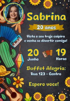 Convite de Aniversário Festa Junina com Foto Editável