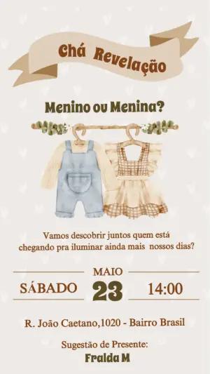 Convite Chá Revelação Rústico Aquarela para Editar