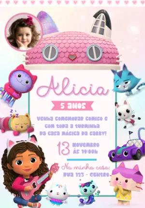 Convite Aniversário A Casa Mágica da Gabby com Foto para Editar