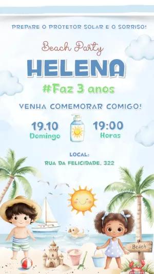 Convite Aniversário Praia Infantil com Crianças para Editar Online