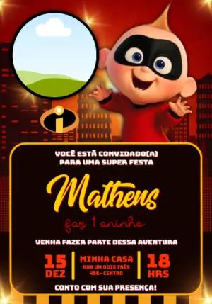 Convite Digital Os Incríveis com Foto para Aniversário Editável