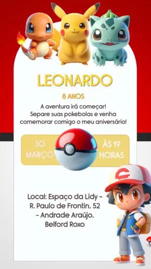 Convite de Aniversário Pokémon Fofo 3D para Editar Online