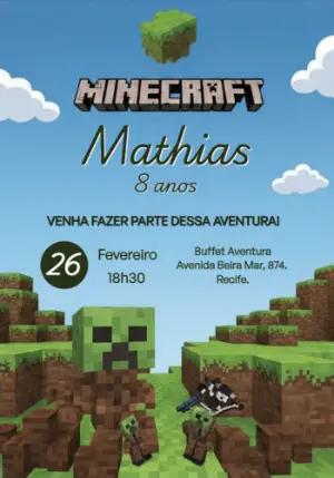 Convite de Aniversário Minecraft com Personagens para Editar
