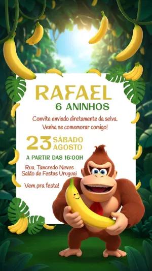 Convite de Aniversário Donkey Kong para Editar Online