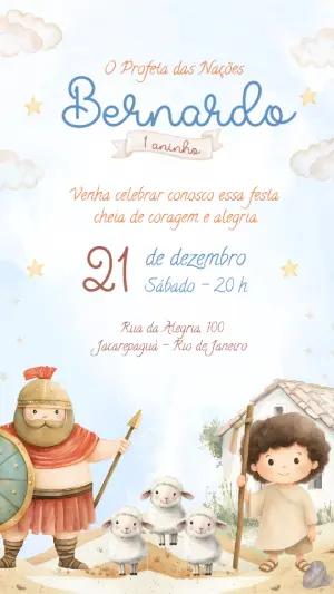 Convite de Aniversário Infantil Bíblico Davi Editável