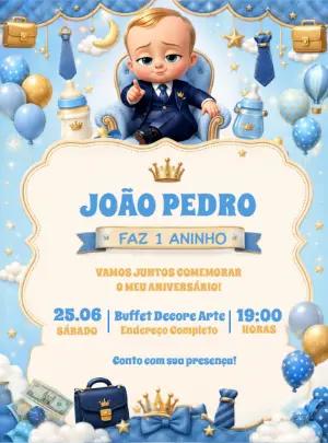 Convite de Aniversário Poderoso Chefinho Azul para Editar