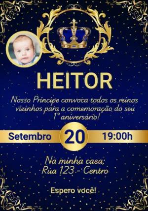 Convite Aniversário Príncipe Realeza com Foto para Editar Online