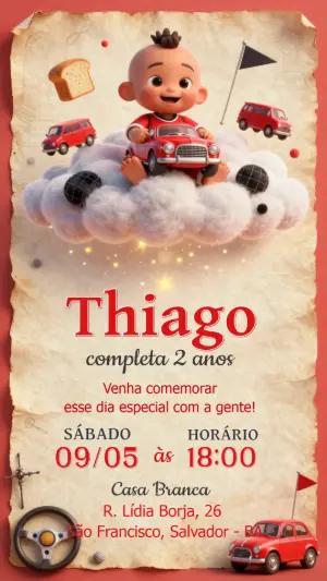 Convite de Aniversário Carrinhos 3D Fofo Modelo Editável