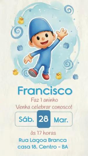 Convite de Aniversário Pocoyo Aquarela Azul para Editar