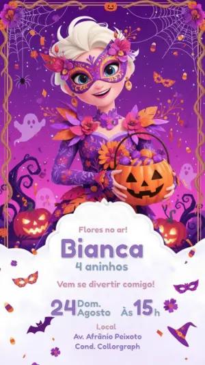 Convite de Aniversário Halloween Floral Menina Editável