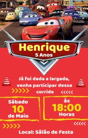 Convite de Aniversário Carros com Personagens para Editar Online