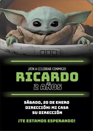 Invitación de Cumpleaños Baby Yoda para Editar y Enviar
