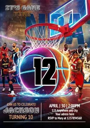 Editable Basketball Birthday Invitation with NBA Stars