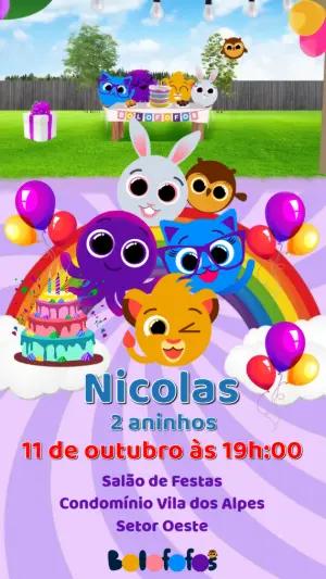 Convite Animado Aniversário Bolofofos para Editar Online