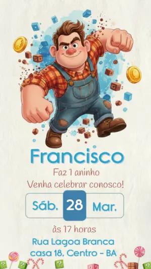 Convite de Aniversário Detona Ralph Aquarela para Editar