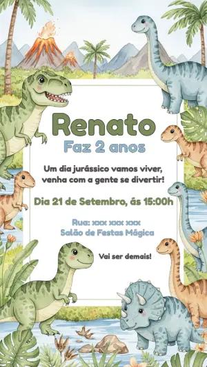 Convite Aniversário Dinossauros Fofos para Editar Online