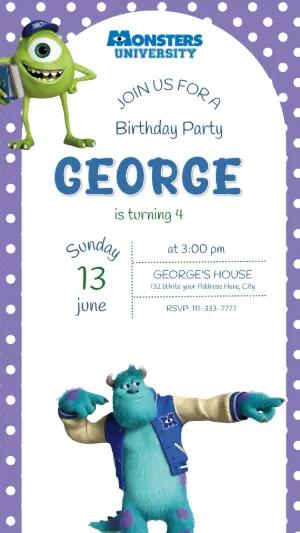 Monsters University Birthday Invitation | Editable Template