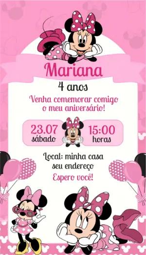 Convite Digital Minnie Rosa: Modelo de Aniversário Editável