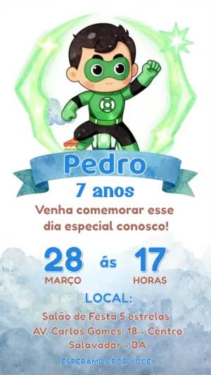 Convite de Aniversário Lanterna Verde Infantil para Editar Online