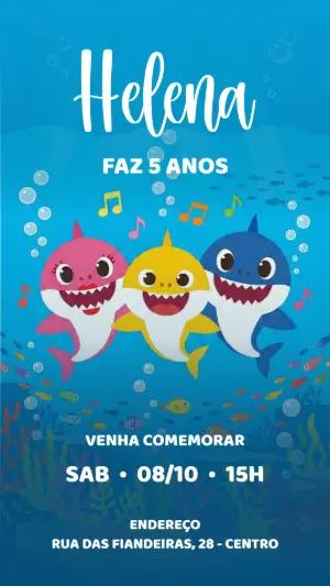 Convite de Aniversário Baby Shark Fundo do Mar para Editar